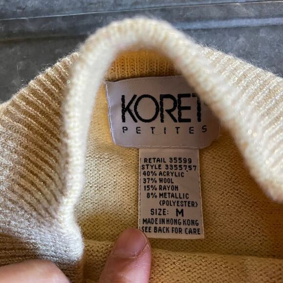 Vintage GOLD Metallic Wool Blend Koret Petites Mock Neck Sweater Medium Retro - Picture 4 of 8